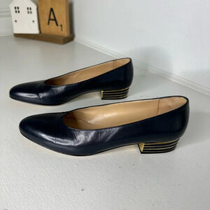Joel Parker 7.5 AAA Handcrafted Italy Dark Navy and Gold Slip on Loafers
